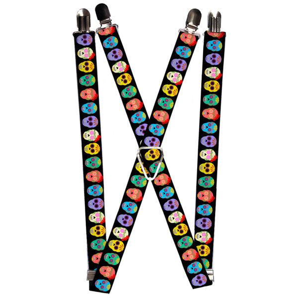 Buckle-Down Suspenders - 1.0" - Painted Sugar Skulls Black/Multi Color