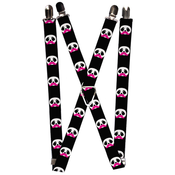 Buckle-Down Suspenders - 1.0" - Panda Face w/Pink Mustache