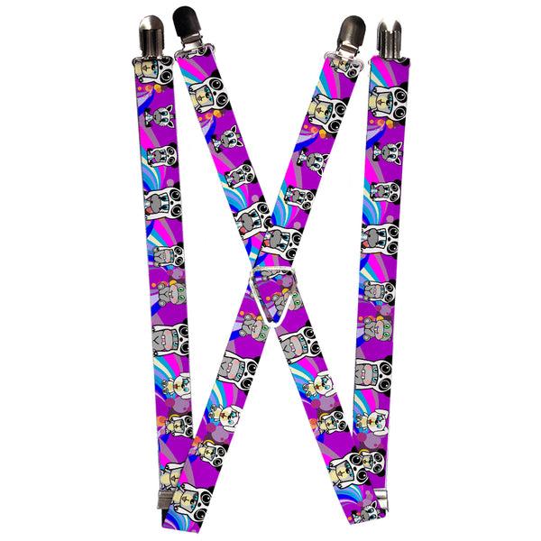 Buckle-Down Suspenders - 1.0" - Panda Hat Animals w/Bright Color Burst