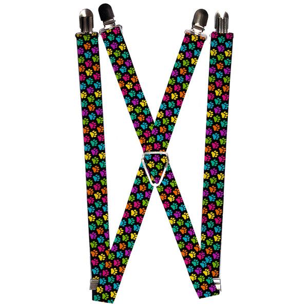 Buckle-Down Suspenders - 1.0" - Paw Print Black/Multi Color