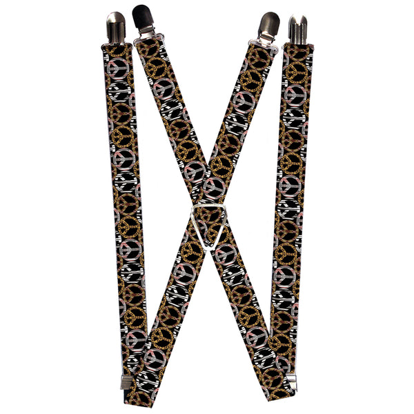 Buckle-Down Suspenders - 1.0" - Peace Black/Animal Prints