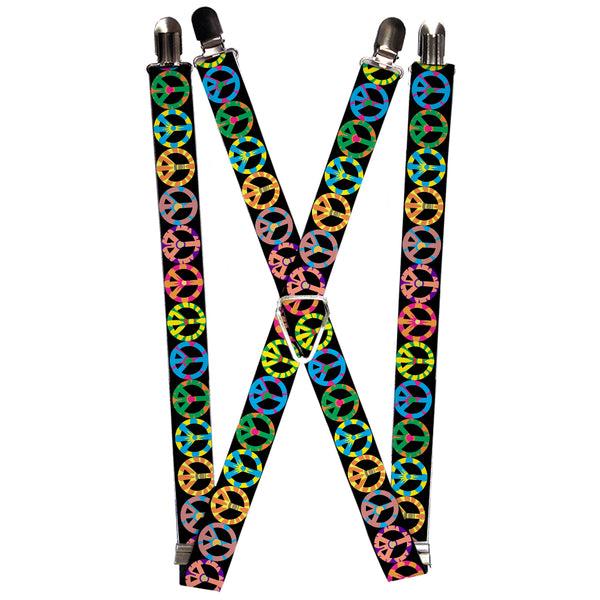 Buckle-Down Suspenders - 1.0" - Peace Flowers Black/Multi Color