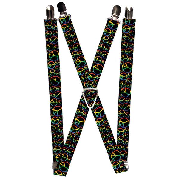 Buckle-Down Suspenders - 1.0" - Peace Heart Black/Rainbow Ombre