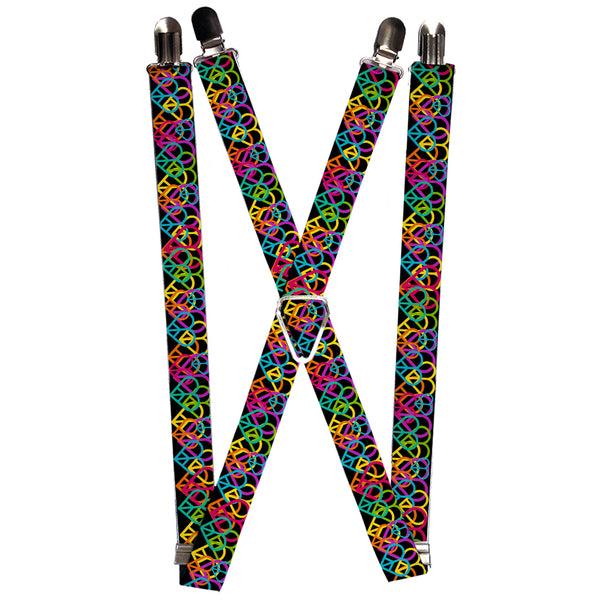 Buckle-Down Suspenders - 1.0" - Peace Hearts Stacked Black/Neon