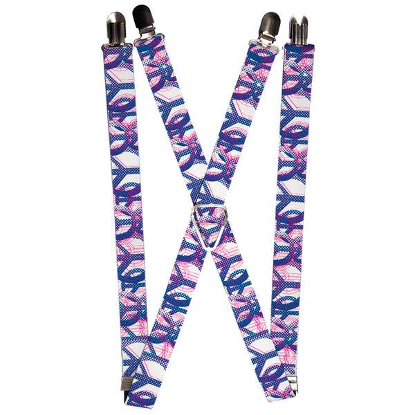 Buckle-Down Suspenders - 1.0" - Peace Mixed White/Blue/Pink