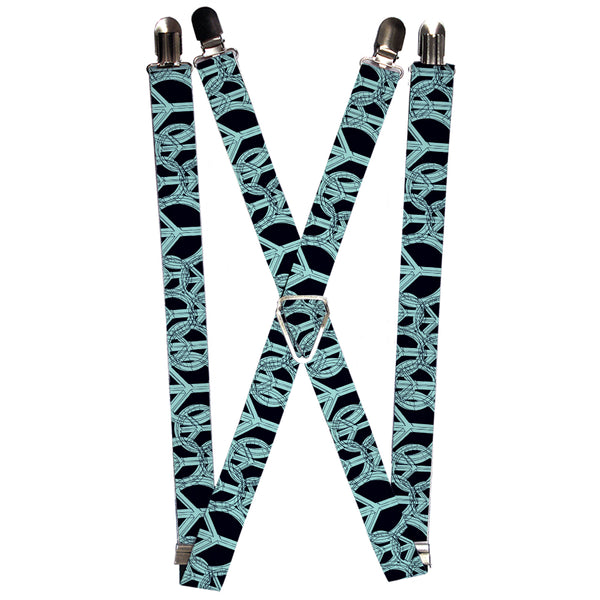 Buckle-Down Suspenders - 1.0" - Peace Sketch Black/Baby Blue