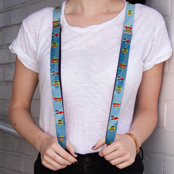Buckle-Down Suspenders - 1.0" - Penguin Superhero Blue Bubbles