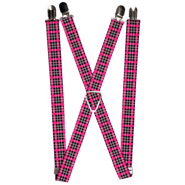 Buckle-Down Suspenders - 1.0" - Plaid Black/Gray/Fuchsia