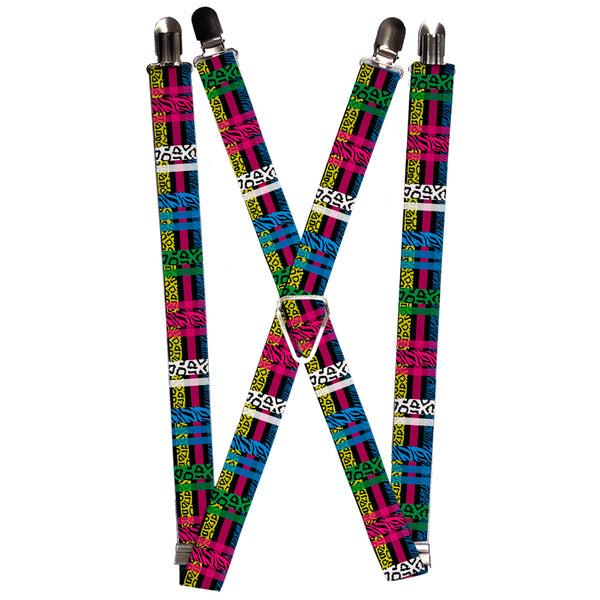 Buckle-Down Suspenders - 1.0" - Plaid Black/Neon Animal Skins
