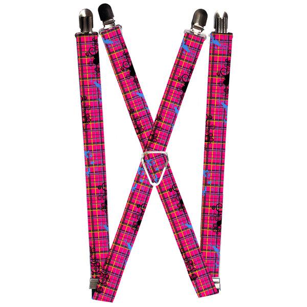Buckle-Down Suspenders - 1.0" - Plaid Curls Pink/Black/Yellow/Blue