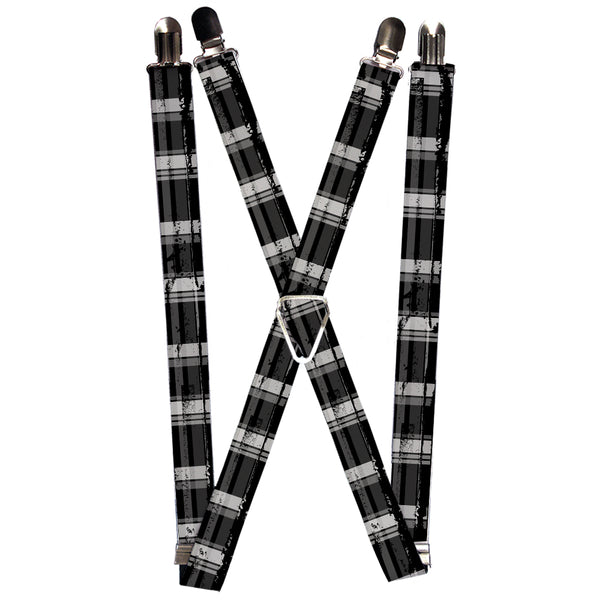 Buckle-Down Suspenders - 1.0" - Plaid Weathered Black/Gray/White