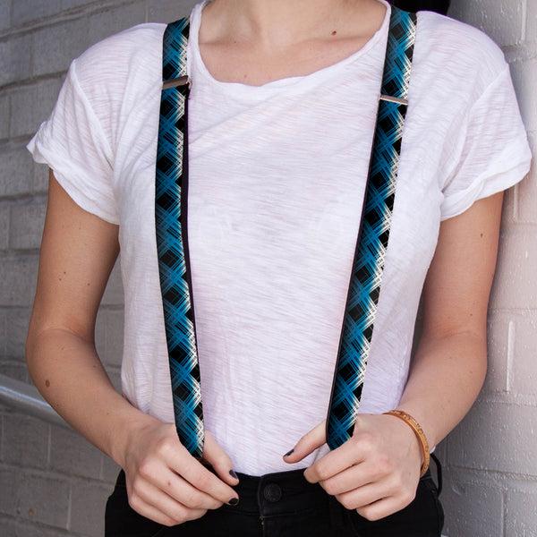 Buckle-Down Suspenders - 1.0" - Plaid X Gradient Black/White/Blue