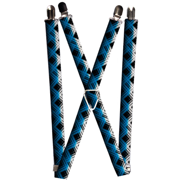 Buckle-Down Suspenders - 1.0" - Plaid X Gradient Black/White/Blue