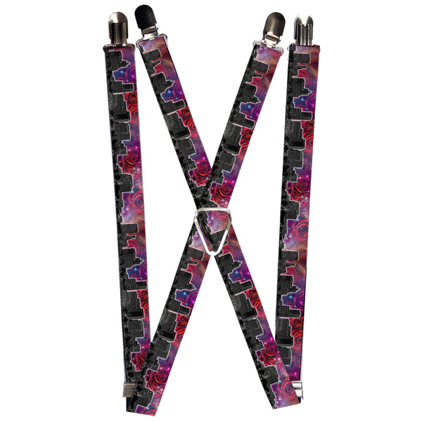 Buckle-Down Suspenders - 1.0" - Portland Vivid Skyline Cosmic Roses
