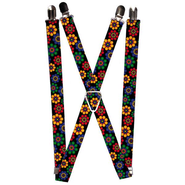 Buckle-Down Suspenders - 1.0" - Psychedelic Daisies Black/Multi Color