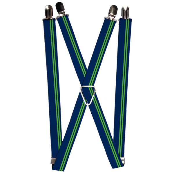Buckle-Down Suspenders - 1.0" - Racing Stripe Navy/Bright Green
