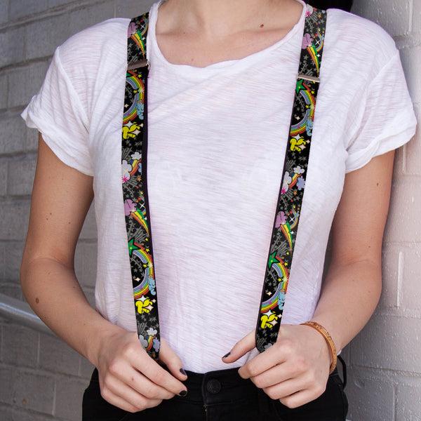 Buckle-Down Suspenders - 1.0" - Rainbow Cloud Stars Black