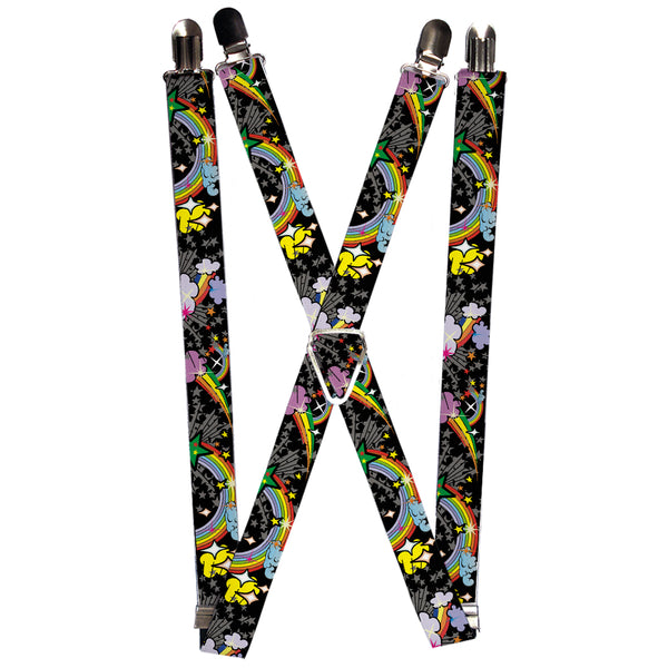 Buckle-Down Suspenders - 1.0" - Rainbow Cloud Stars Black