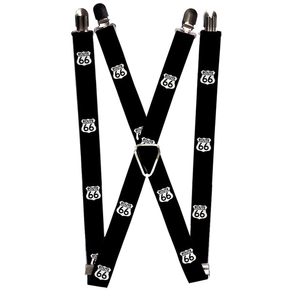 Buckle-Down Suspenders - 1.0" - ROUTE 66 Highway Sign Repeat Black/White