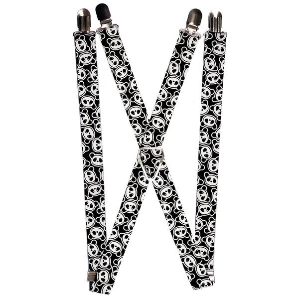 Buckle-Down Suspenders - 1.0" - Scattered Panda Bear Cartoon2 Black/White