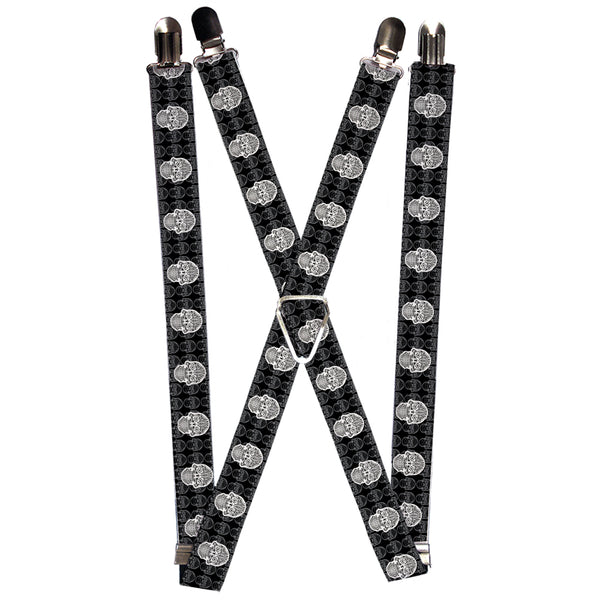 Buckle-Down Suspenders - 1.0" - Skull Candy Black/Gray/White