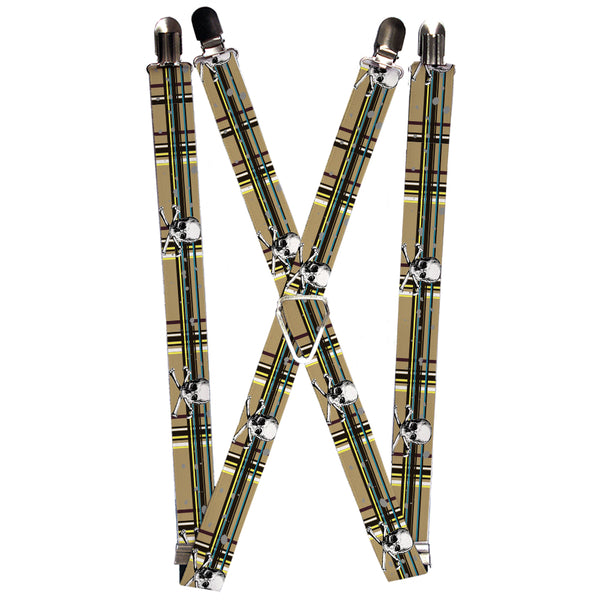 Buckle-Down Suspenders - 1.0" - Skull & Cross Bones Plaid Tan