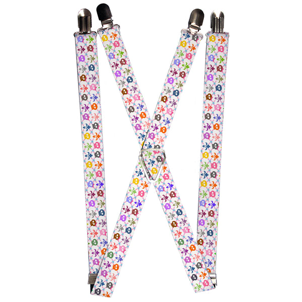 Buckle-Down Suspenders - 1.0" - Skull & Fleur-de-Lis White/Multi Color