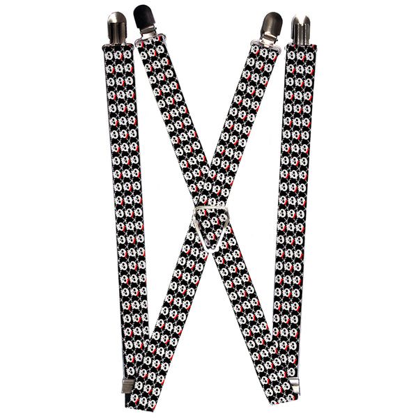 Buckle-Down Suspenders - 1.0" - Skull w/Bow Black/White/Red