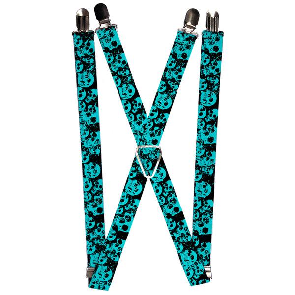 Buckle-Down Suspenders - 1.0" - Skulls Stacked Weathered Black/Teal