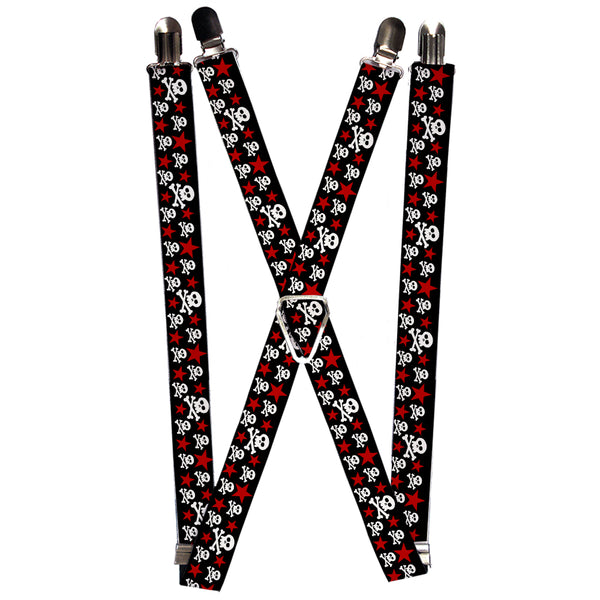 Buckle-Down Suspenders - 1.0" - Skulls & Stars Black/White/Red