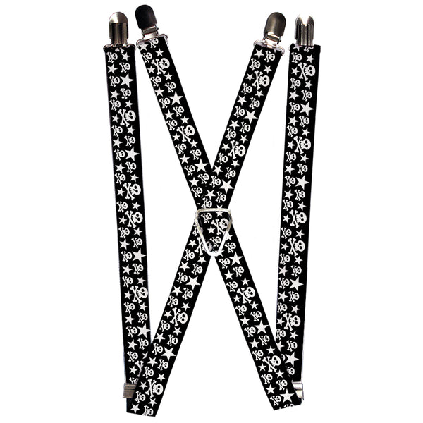 Buckle-Down Suspenders - 1.0" - Skulls & Stars Black/White