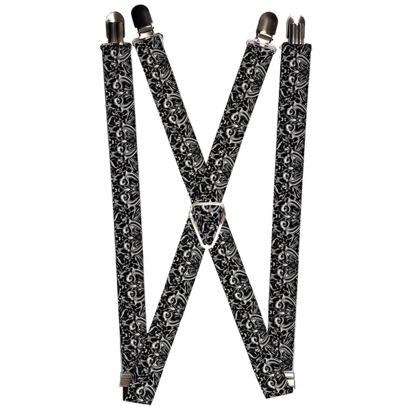 Buckle-Down Suspenders - 1.0" - Sleeve Skulls Black/Gray