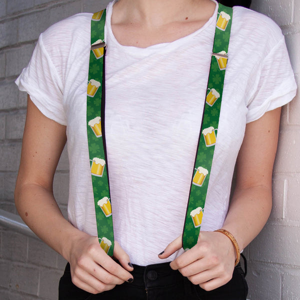 Buckle-Down Suspenders - 1.0" - St. Pat's Clovers/Beer Mugs Greens