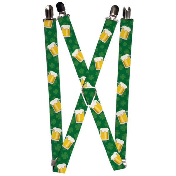 Buckle-Down Suspenders - 1.0" - St. Pat's Clovers/Beer Mugs Greens