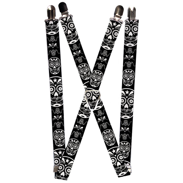 Buckle-Down Suspenders - 1.0" - Sugar Skulls Black/White