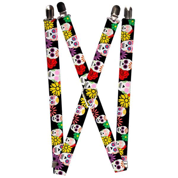 Buckle-Down Suspenders - 1.0" - Sugar Skulls & Flowers Black/Multi Color