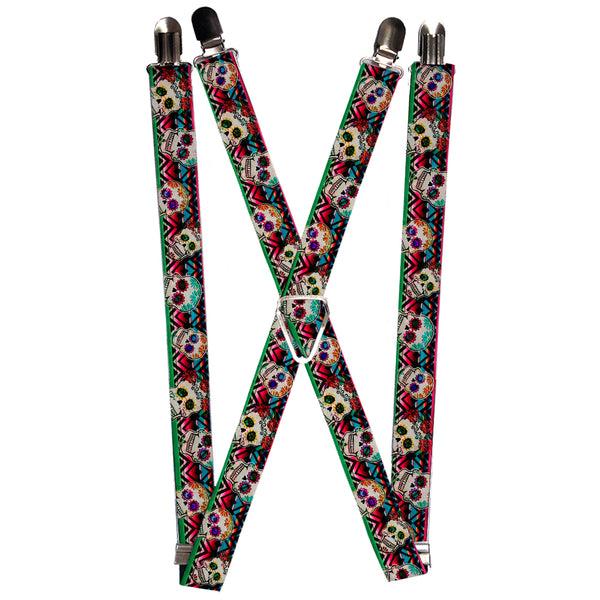 Buckle-Down Suspenders - 1.0" - Sugar Skulls Zarape Multi Color