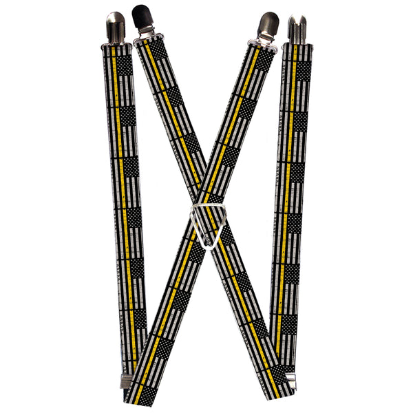 Buckle-Down Suspenders - 1.0" - Thin Yellow Line Flag Weathered Black/Gray/Yellow