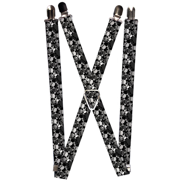 Buckle-Down Suspenders - 1.0" - Top Skulls Stacked Black/Gray/White