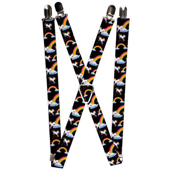 Buckle-Down Suspenders - 1.0" - Unicorns/Rainbows/Stars Black