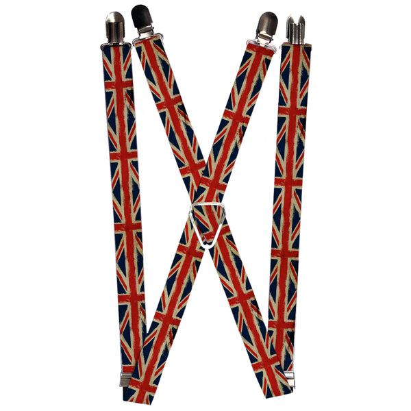 Buckle-Down Suspenders - 1.0" - United Kingdom Flags Distressed Painting