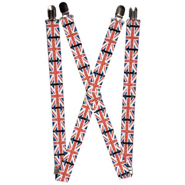 Buckle-Down Suspenders - 1.0" - United Kingdom Flags Weathered