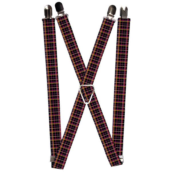 Buckle-Down Suspenders - 1.0" - Wire Grid Black/Orange/Purple