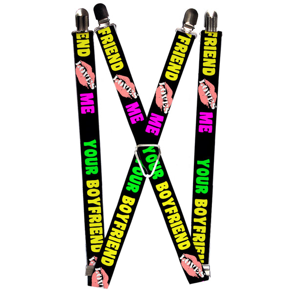 Buckle-Down Suspenders - 1.0" - YOUR BOYFRIEND LOVES ME w/Kiss Black/Neon