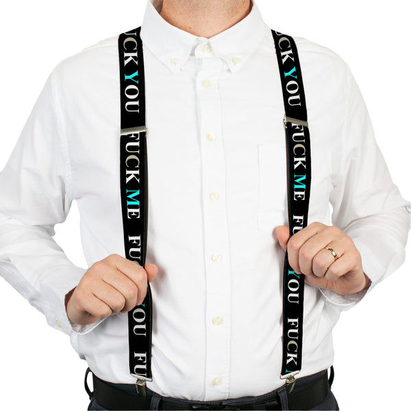 Buckle-Down Suspenders - 1.5" - FUCK YOU/FUCK ME Black/White/Blue