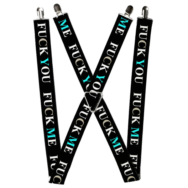Buckle-Down Suspenders - 1.5" - FUCK YOU/FUCK ME Black/White/Blue