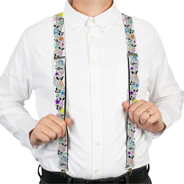 Buckle-Down Suspenders - 1.5" - Music Notes Stars White/Black/Multi Color
