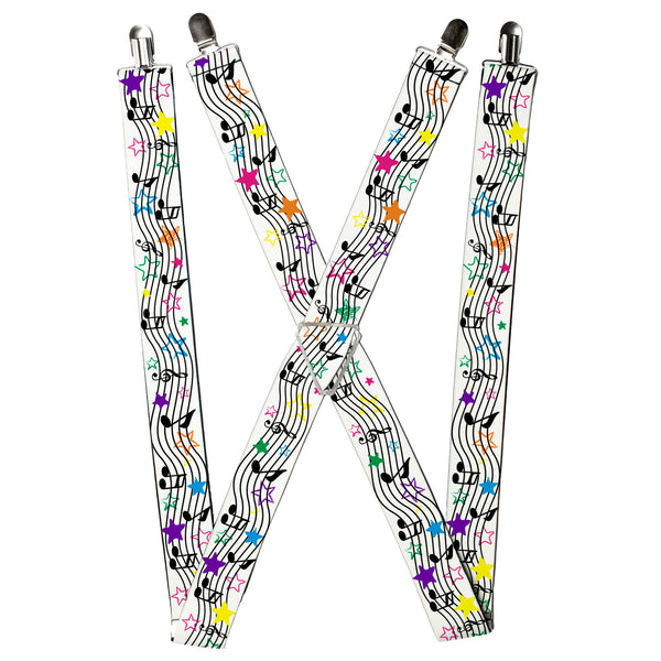 Buckle-Down Suspenders - 1.5" - Music Notes Stars White/Black/Multi Color