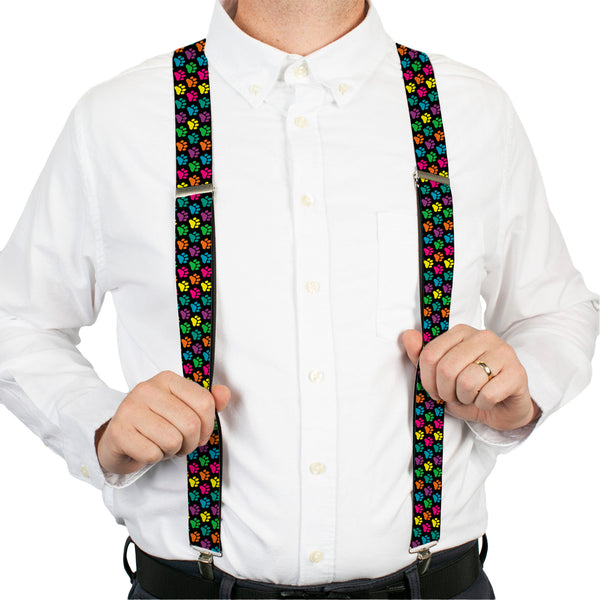 Buckle-Down Suspenders - 1.5" - Paw Print Black/Multi Color
