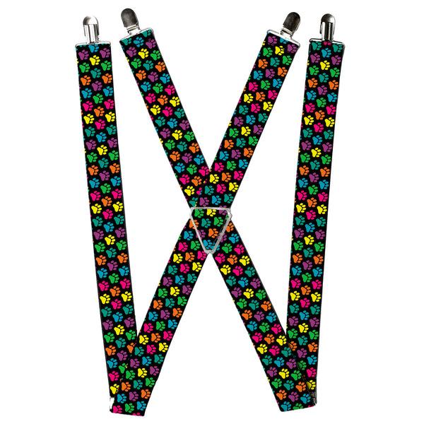 Buckle-Down Suspenders - 1.5" - Paw Print Black/Multi Color